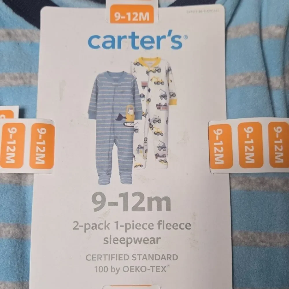 CARTER'S 2-PACK CONSTRUCTION FLEECE SLEEPWEAR FOOTIE, SZ 9-12 MONTHS - NEW!
